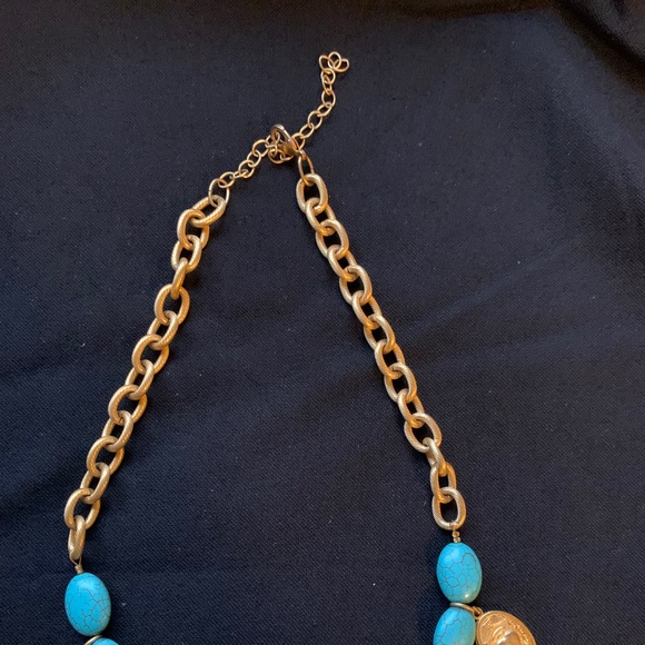 Turquoise and Gold Religious Medal Charm Necklace - Picture 4 of 11